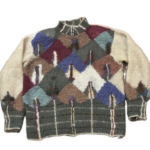 Vtg Lauren Hansen Women M Chunky Hand Knit Wool Blend Sweater